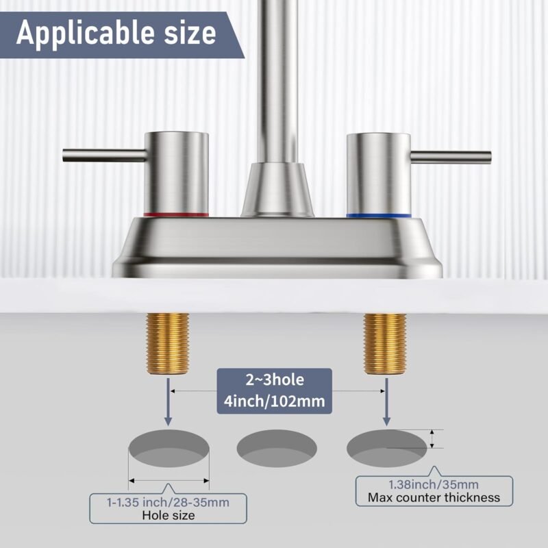 Bathroom Faucets for Sink 3 Hole, Brushed Nickel Bathroom Sink Faucet 4 Inch 2 Handle Centerset,360 Swivel Spout Faucet for Bathroom Sink 2-3 Hole RV Bathroom Vanity Sink,with Pop Up Drain