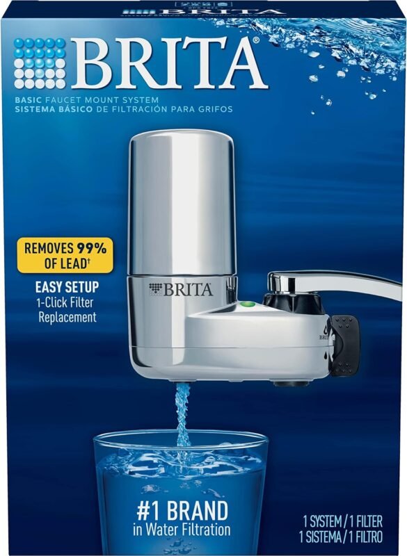 Brita Water Filter for Sink, Faucet Mount Water Filtration System for Tap Water with 1 Replacement Filter, Reduces 99% of Lead, Chrome