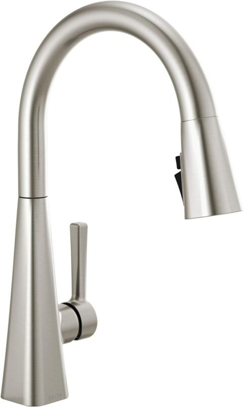 Delta Faucet Lenta Brushed Nickel Kitchen Faucet, Kitchen Faucets with Pull Down Sprayer, Kitchen Sink Faucet, Faucet for Kitchen Sink, Magnetic Docking Spray Head, SpotShield Stainless 19802Z-SP-DST