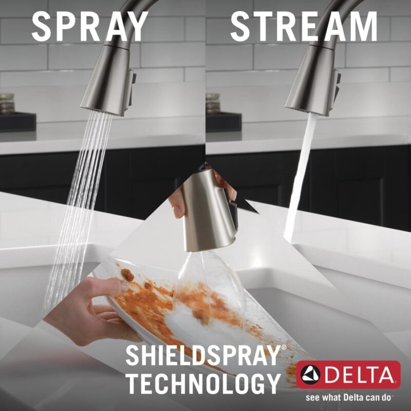 Delta Faucet Lenta Brushed Nickel Kitchen Faucet, Kitchen Faucets with Pull Down Sprayer, Kitchen Sink Faucet, Faucet for Kitchen Sink, Magnetic Docking Spray Head, SpotShield Stainless 19802Z-SP-DST