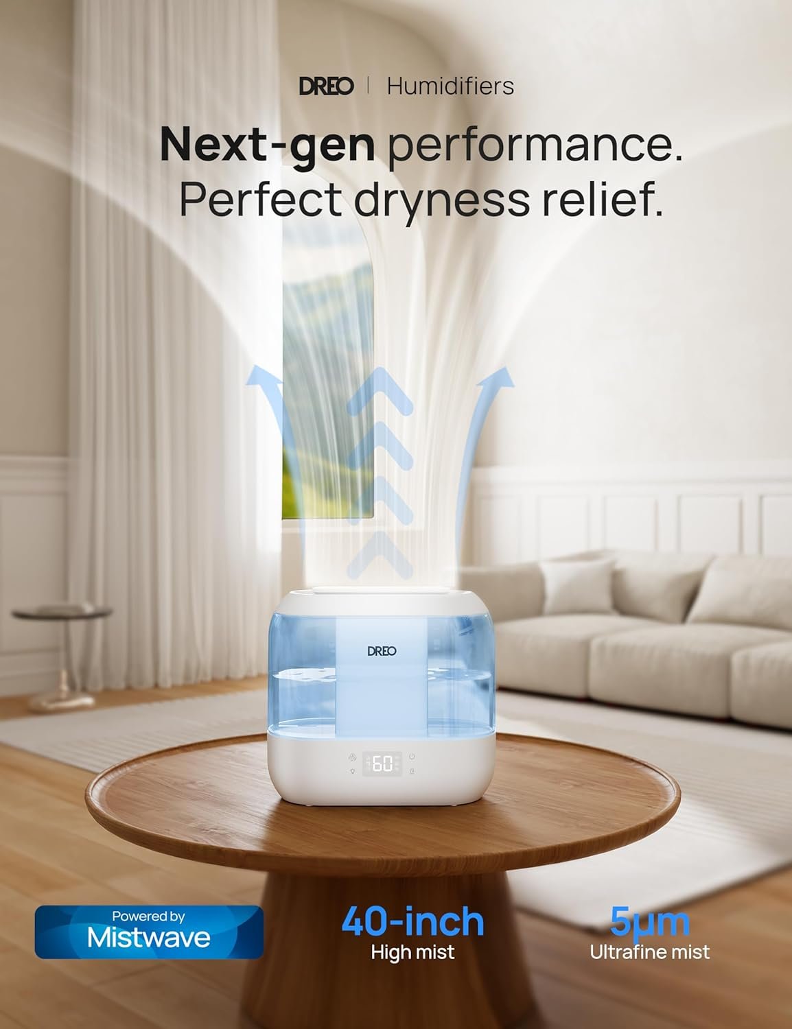 Dreo 4L Smart Humidifiers for Bedroom, Quiet Supersized Cool Mist Ultrasonic Humidifier with Diffuser and Nightlight, 32 Hour Long Runtime for Home, Indoor, Nursery, Plant(Black)