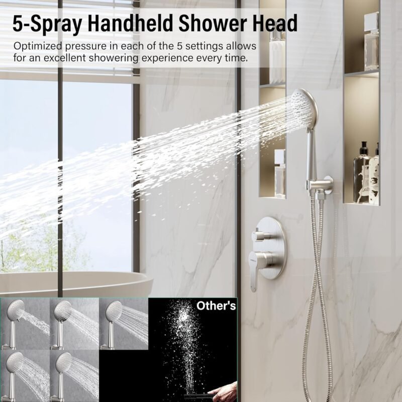 Gabrylly Shower System, Wall Mounted Shower Faucet Set with 12 Rain Shower head and Handheld Shower, Shower Combo Set with Valve, Brushed Nickel