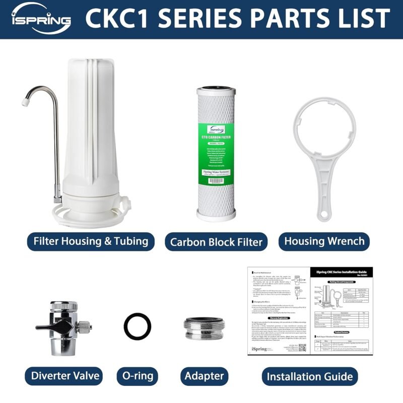 iSpring CKC1 Countertop Drinking Water Filtration System with Carbon Filter 2.5 x 10, White