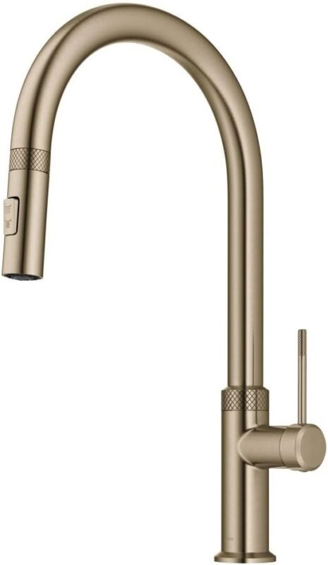 KRAUS Allyn Modern Industrial Pull-Down Single Handle Kitchen Faucet in Brushed Gold, KPF-2654BG,17 3/8 Inch