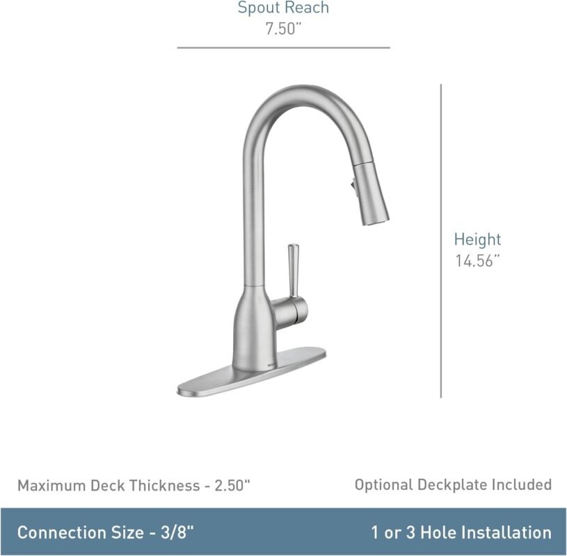 Moen Adler 87233SRS Spot Resist Stainless Zinc Pull Down Kitchen Faucet with Power Clean, Button, and Retractable Wand, ADA Compliant, Classic Style, Fashion-forward, Built to Last