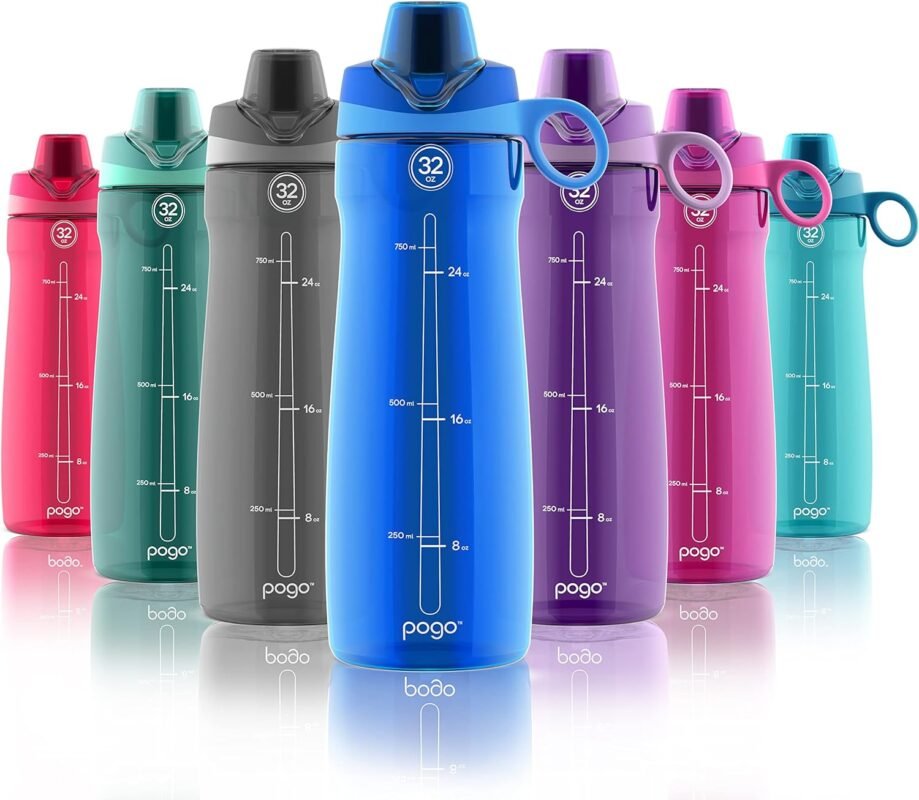 Pogo Plastic Water Bottle with Chug Lid and Carry Handle, Reusable, BPA Free, Dishwasher Safe, Perfect for Travel, School, Outdoors, and Gym | 18oz, 32oz, 40oz