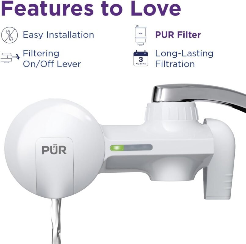 PUR Faucet Mount Water Filtration System, 2-in-1 Powerful Filtration with Lead Reduction, Horizontal, White, PFM150W