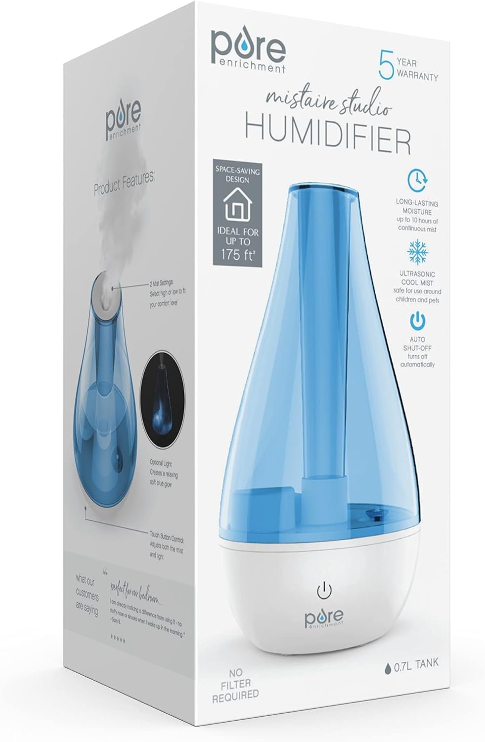 Pure Enrichment® MistAire™ Ultrasonic Cool Mist Humidifier - Quiet Air Humidifier for Bedroom, Nursery, Office,  Indoor Plants - Lasts Up To 25 Hours