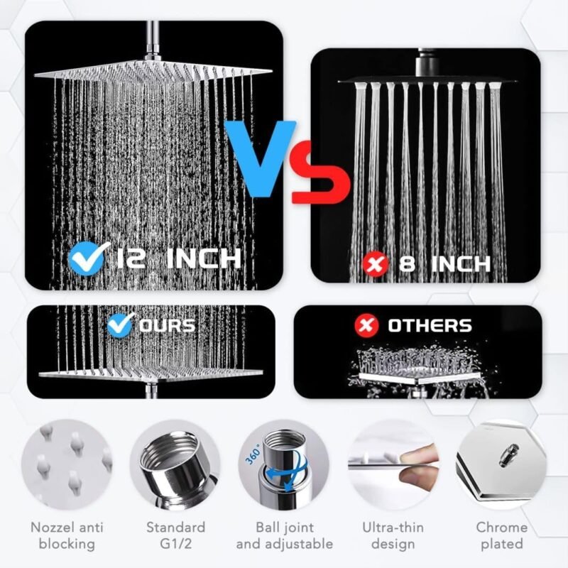 Razime 10Rainfall Shower Head with Handheld Combo High Pressure 8+2 MODE built-in power wash, Stainless Steel Chrome Showerhead with 11 Extension Arm Height/Angle Adjustable with Holder60Hose