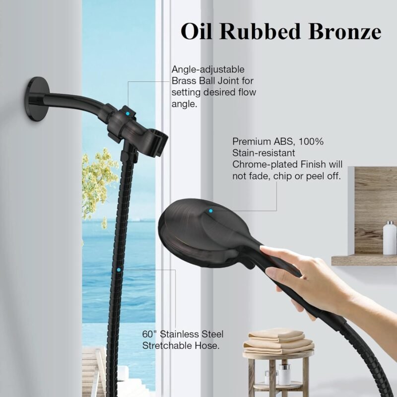 Shower Head with Handheld High Pressure-Full Body Coverage Powerful Rain Showerhead Extra 60 Long Hose and Adjustable Brass Joint Holder- The Perfect Detachable Heads for Bathroom Upgrade