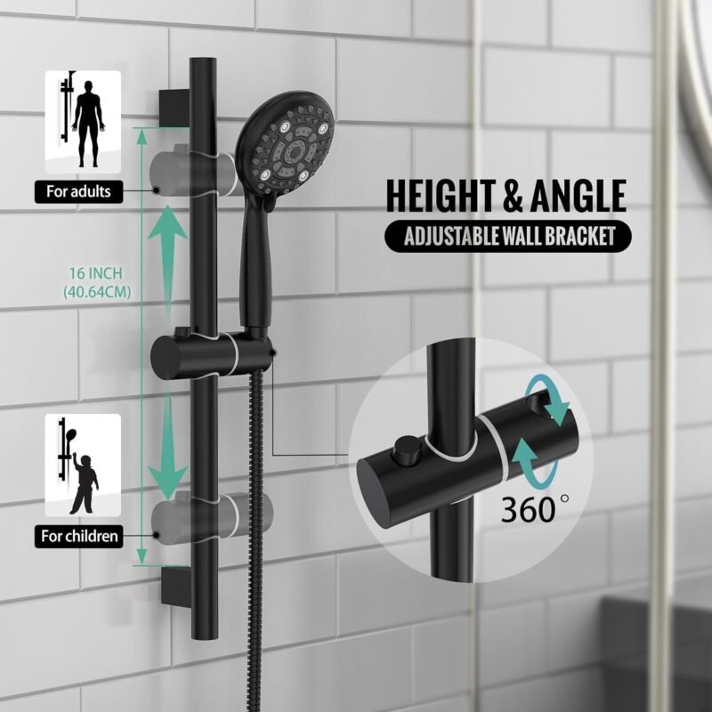 SR SUN RISE 12 Inch Rain Shower System, High Pressure Shower Heads and Handheld 6-Spray Combo Set Slide Bar Shower Faucets Sets Complete Included Valve and Trim Kit for Bathroom, Brushed Nickel