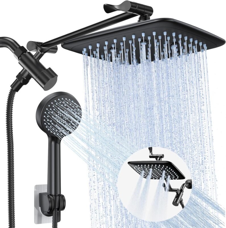 Veken High Pressure Rain Shower Head with Handheld Sparay Combo - Easy to Install Wide Rainfall Showerhead with 23 Water Spray Modes Black Shower Heads– Adjustable Dual Showerhead with Extension Arm